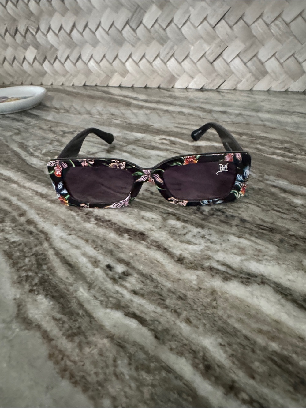 Ed Hardy Black Floral Rectangle Sunglasses